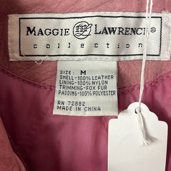 Maggie Lawrence pink leather zip/snap close fox fur trim bomber jacket Sz M PINK - Picture 7 of 13